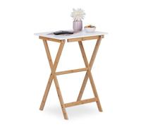 Relaxdays Table pliante bambou HxLxP : 63 x 47 5 x 37 cm peu encombrante solide guéridon de balcon blanc-nature