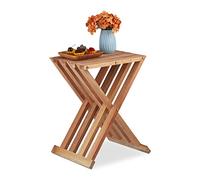 Relaxdays Table Pliante, Bois de Noyer, Salon, Balcon et terrasse, HLP 44,5x34x28 cm, Table d'appoint, Pliable, Naturel