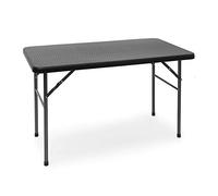 Table de jardin pliante BASTIAN de Relaxdays, rectangulaire, H x L x P : 74 x 121,5 x 61,5 cm, métal, plastique, aspect rotin, noir