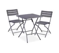 Ensemble de mobilier de balcon Relaxdays, 3 pièces, 1 table et 2 chaises, pliable, salon de jardin aspect bois, acier et plastique, gris