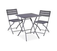 Relaxdays Table Pliante et 2 chaises pour Balcon, Aspect Bois, Acier et Plastique, Meubles terrasse, Grises