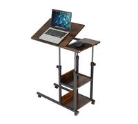 Relaxdays Table pour Ordinateur Portable, réglable 63-90 cm, inclinable, sur roulettes, 2 étagères, C, Marron/Noir