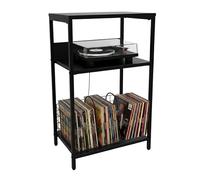 Relaxdays Table pour Platine Vinyle, 3 Niveaux, séparateurs, H x L x P : 65 x 40 x 30 cm, Fer/MDF, étagère vinyles, Noir