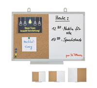 Relaxdays Tableau blanc combiné 2 en 1, panneau en liège, magnétique, cadre en alu, rangement, 30 x 45 cm, blanc/naturel