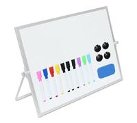 Relaxdays Tableau Blanc de Bureau magnétique pivotant 360° 30 x 40 cm Blanc/Argent avec feutres, aimants et éponge