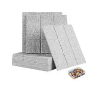 Relaxdays Tableau en Feutre, 12 carrés Autocollants, 30x30x0,9 cm, punaises incluses, Mur Bureau, Gris