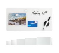 Relaxdays Tableau mémo magnétique, Verre Protecteur, Panneau Pense-bête, 3 aimants, 20 x40 cm, blanc