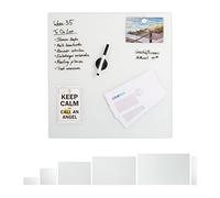 Relaxdays Tableau mémo magnétique, Verre Protecteur, Panneau Pense-bête, 3 aimants, 50x50 cm, blanc