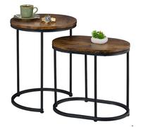 Relaxdays Tables gigognes lot de 2 ovale et ronde aspect bois métal salon design industriel marron/noires