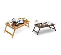 Relaxdays Tablette de Lit Pliable Plateau Petit Déjeuner Pliant 25 x 52 x 33 cm & 10023235, Marron Foncé Bambou Pieds Rabats Rebords Plateau de Service, 22x64x31cm