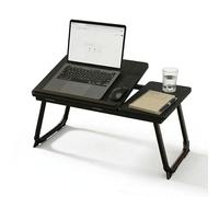 Relaxdays Tablette Pliable pour Ordinateur Portable lit & canapé, Aspect Bois, réglable en Hauteur, métal, Noir