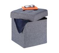 Relaxdays Tabouret avec Espace de Rangement, Pliable, Rembourrage Doux, matelassé, Tissu, HLP 41 x 38 x 38 cm, Gris, MDF, Mousse, Taille Unique