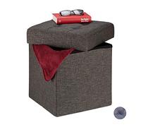 Relaxdays Tabouret avec Espace de Rangement, Pliable, Rembourrage Doux, matelassé, Tissu, HLP 41 x 38 x 38 cm, Marron, MDF, Mousse, Taille Unique