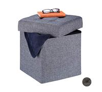 Relaxdays Tabouret avec Espace de Rangement, Pliable, Rembourrage Doux, matelassé, Tissu, HLP 41 x 38 x 38 cm, Gris, MDF, Mousse, Taille Unique