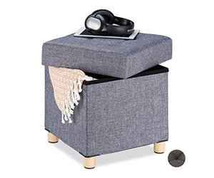 Relaxdays Tabouret avec Espace de Rangement, Rembourrage Doux, matelassé, Tissu, siège, HxLxP: 39 x 38 x 38 cm, Gris, Taille Unique