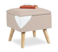 Relaxdays Tabouret avec Espace de Rangement, rembourré Lin Artificiel, Pieds en Bois, Couvercle, HlP 40x40x40cm, Beige