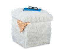 Relaxdays Tabouret à pelage, pliable, rembourré, Peluche, tabouret avec rangement, 40 L, HxLxP: 39 x 38 x 38 cm, blanc