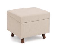 Relaxdays Tabouret avec rangement, beige | Pouf coffre, velours côtelé, mousse épaisse, pieds en pin, 40 x 46 x 40 cm, jusqu'à 110 kg, couvercle inclinable
