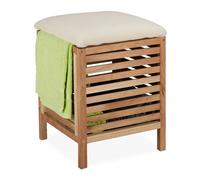 Relaxdays Tabouret avec rangement en bois et mousse – Panier tissu noyer 35 L, 51×39×39 cm