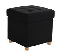 Relaxdays Tabouret avec Rangement, rembourré, H x L x P : 38 x 38 x 38 cm, en Lin, Pieds en Bois, Tabouret carré, Noir