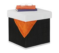 Relaxdays Tabouret avec rangement, rembourré, pliable, H x L x P: 35x35x35 cm, couvercle, coffre en bambou, noir-blanc