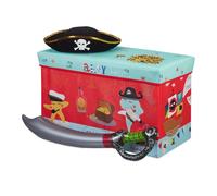 Relaxdays Tabouret Coffre à jouets boîte à jouets couvercle pouf enfant pliable rangement pirate 50L, rouge