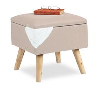 Relaxdays Tabouret coffre, revêtement en lin synthétique, rembourré, pieds en bois, couvercle, 40x40x40 cm, beige