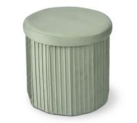 Relaxdays Tabouret d'appoint rond en velours, pliable, rembourré, rangement, HxD 38x38 cm, sauge