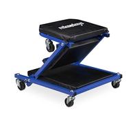 Relaxdays Tabouret d'atelier 2 en 1, Chariot de mécanicien, Pliable, Roues pivotantes à 360°, Garage, Acier, Noir/Bleu