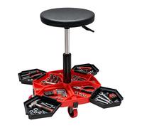 Relaxdays Tabouret d'atelier à roulettes réglable 136 kg 54 x 43 x 43 cm 4 compartiments métal noir-rouge