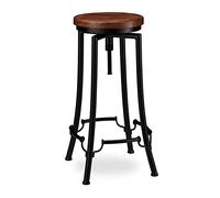 Relaxdays Tabouret de Bar, Design Industriel, pivotant, Chaise Ronde, Hauteur 77,5 cm Max. Fer Bois, Noir/Marron, 67,5 x 34 x 34 cm