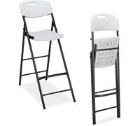 Relaxdays Tabouret de Bar Pliant,Lot de 2,avec Dossier,HLP 118 x 44,5 x 82 cm,Plastique Acier,Blanc
