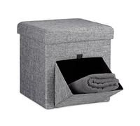 Relaxdays Tabouret de Rangement carré Pliant en Lin Couvercle Amovible avec tiroir Bascule pivotant Pouf Stockage Cube pour Le Salon HxlxP: 38 x 38 x 38 cm Repose-Pieds, Gris