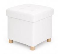Relaxdays Tabouret de rangement carré rembourré, blanc | effet lin 38 x 38 x 38 cm, pieds en bois