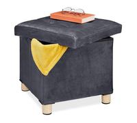 Relaxdays Tabouret de rangement couvercle-plateau pieds en bois pouf carré H x L x P : 35x38x38 cm gris foncé