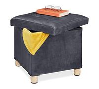 Relaxdays Tabouret de Rangement, Couvercle-Plateau, Pieds en Bois, Pouf carré, H x L x P : 35x38x38 cm, Gris foncé