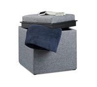 Relaxdays Tabouret de Rangement HxlxP: 42 x 40,5 x 40,5 cm boîte en Tissu Optique Lin, Gris foncé