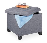 Relaxdays Tabouret de Rangement, HxLxP : 42 x 45 x 45, matelassé, revêtement en Tissu, Rembourrage en Mousse, Gris