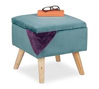 Relaxdays Tabouret de Rangement, matelassé, carré, Pieds en Bois, Salon, H x L x P : 40 x 40 x 40 cm, Turquoise
