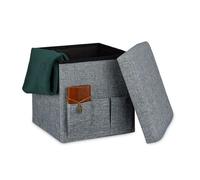 Relaxdays Tabouret de rangement pliant en lin
