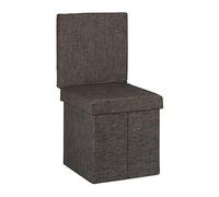 Relaxdays Tabouret de rangement pliant en lin avec appui dos coffre stable pouf de stockage ottoman H x l x P: 73 x 38 x 38 cm couvercle amovible repose-pieds boîte en forme de cube, brun