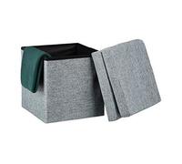 Relaxdays Tabouret De Rangement Pliant En Lin Avec Appui Dos Coffre Stable Pouf H X L X P: 73 X 38 X 38 Cm Couvercle Amovible Repose-Pieds Boîte En Forme De Cube De Stockage Ottoman, Gris