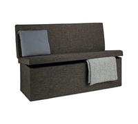 Relaxdays Tabouret de rangement pliant en lin avec dossier appui-dos coffre pouf de stockage ottoman H x l P: 73 x 114 x 38 cm repose-pieds banc de rangement avec couvercle, brun