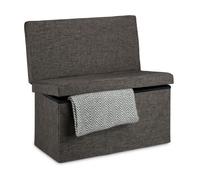 Relaxdays Tabouret de rangement pliant en lin avec dossier appui-dos coffre pouf H x l P: 73 x 76 x 38 cm, marron