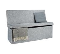 Relaxdays Tabouret de rangement pliant en lin, avec dossier appui-dos, H x L x P : 73 x 114 x 38 cm, gris
