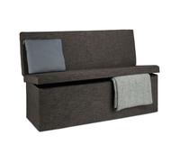 Relaxdays Tabouret de rangement pliant en lin, avec dossier appui-dos, H x L x P : 73 x 114 x 38 cm, marron
