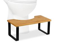 Relaxdays Tabouret de Salle de Bain, en Bambou et Fer, défécation optimale, H x L x P : 18 x 45,5 x 23 cm, Nature