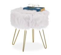 Relaxdays Tabouret en fourrure blanc-doré