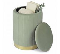 Relaxdays Pouf en Velours, Tabouret avec Rangement, rembourré, Rond, Sauge | salon, H x Ø : 42 x 32 cm