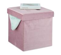 Relaxdays Tabouret en Velours, avec Rangement, rembourré, Pliable, HxLxP : 38x38x38 cm, Repose-Pieds intérieur, Rose
